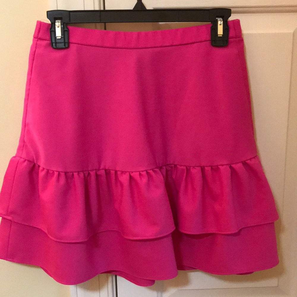 Size 2 J Crew hot pink ruffle skirt